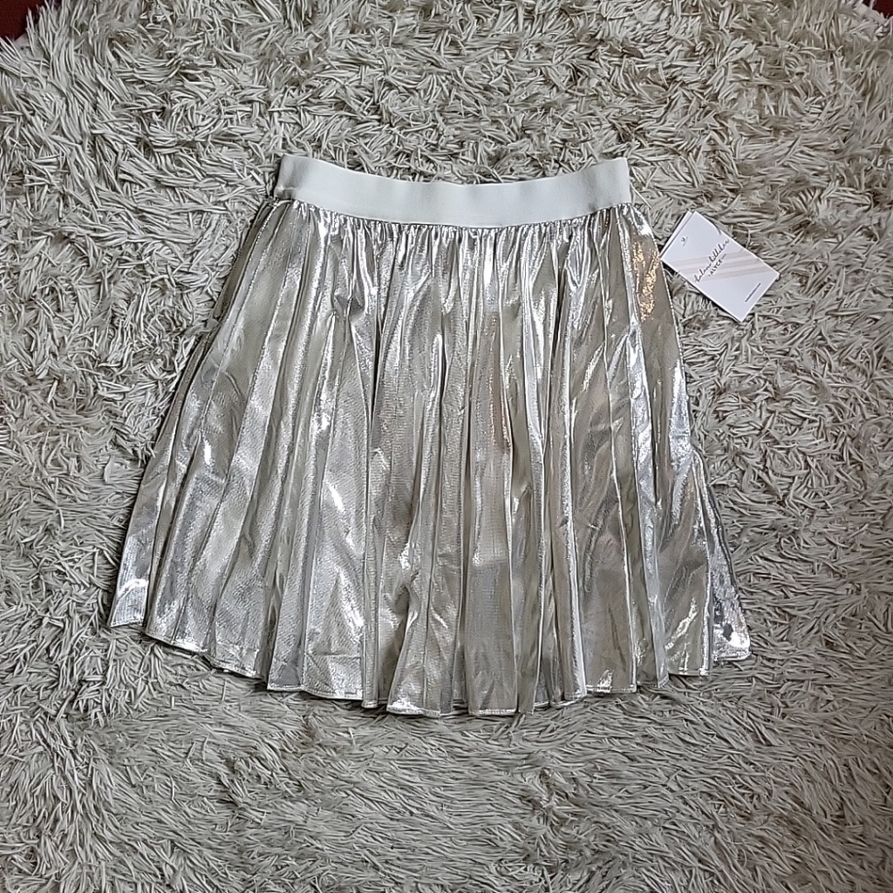 Kalani Hilliker for Alyce Paris High Waist Mini Skirt Silver Pleated - XS ✨️💫